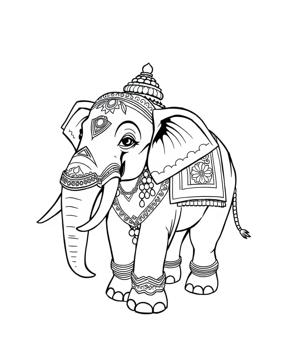 (India) An Indian elephant decorated for a festival with paint and cloth