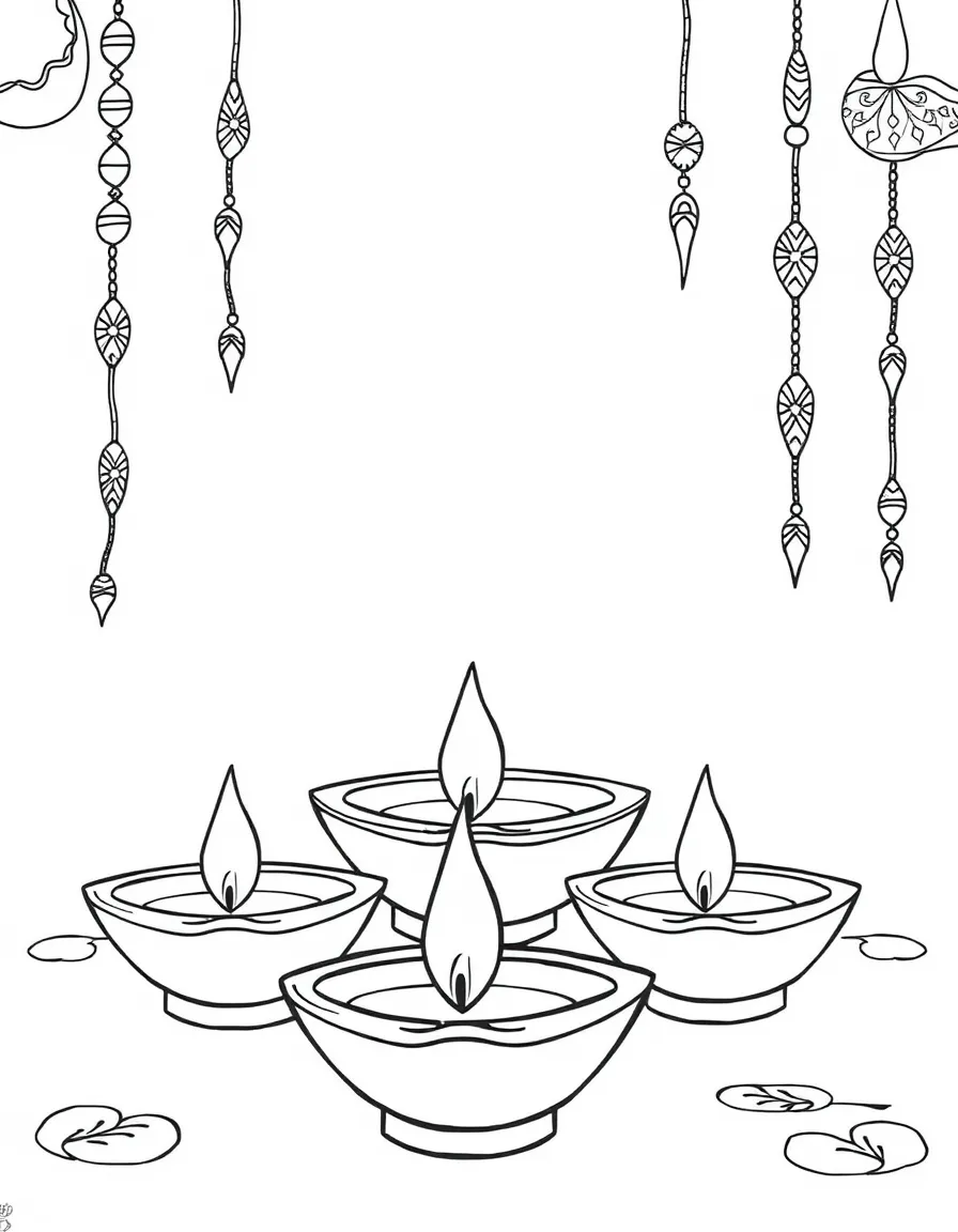 (India) Clay oil lamps (diyas) glowing for Diwali, the Festival of Lights