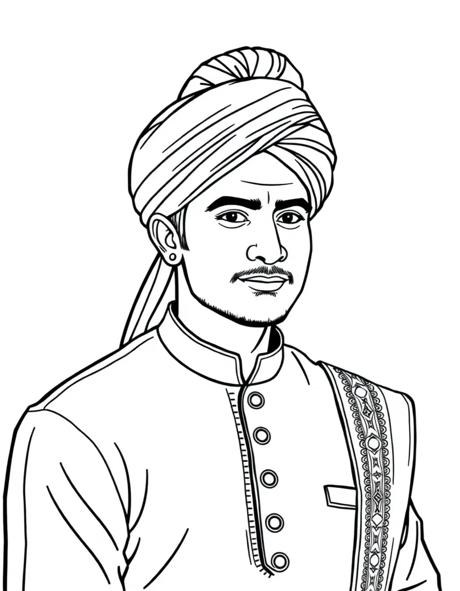 (India) A man wearing a turban and traditional kurta outfit