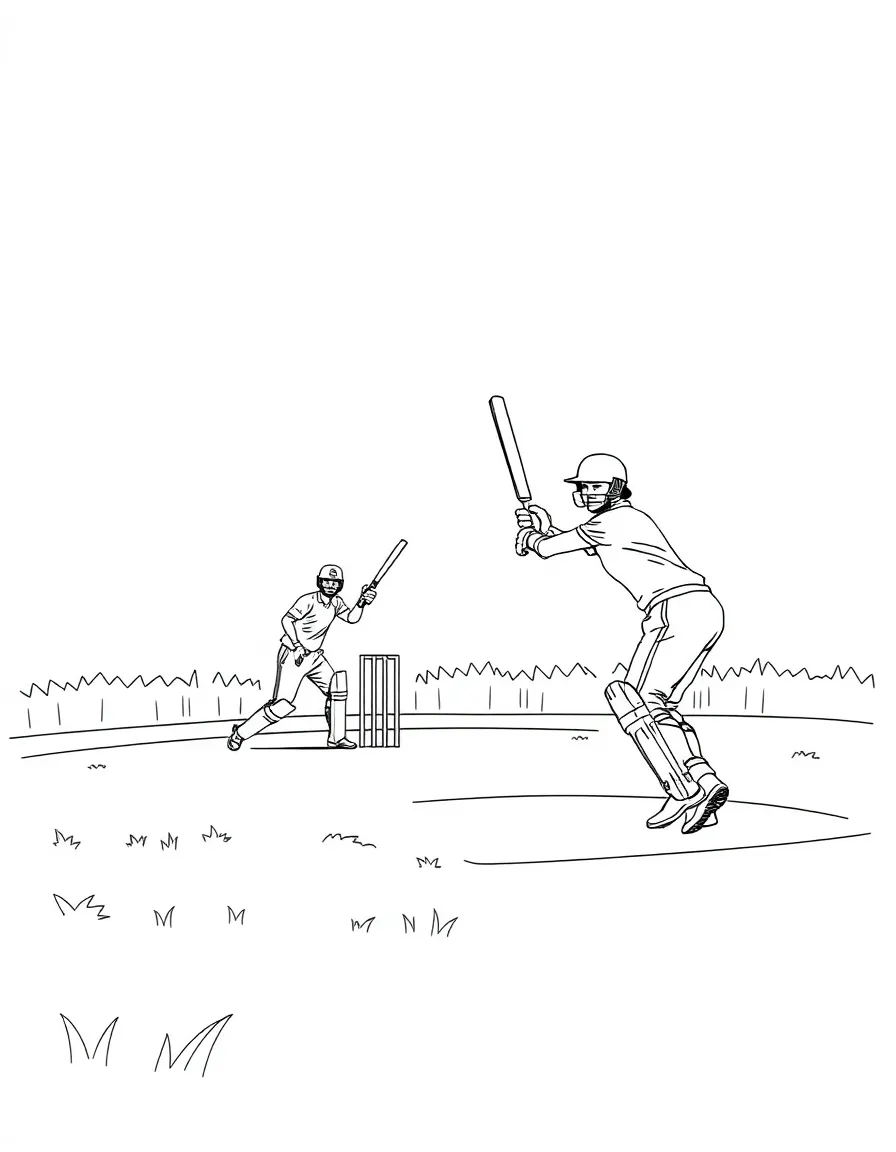 (India) Cricket players playing a match in a field
