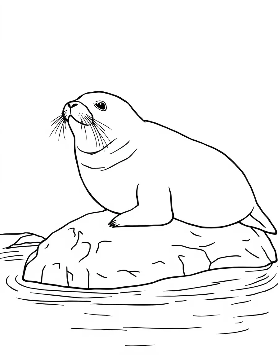 (Finland) An endangered Saimaa ringed seal basking on a rock by the water.