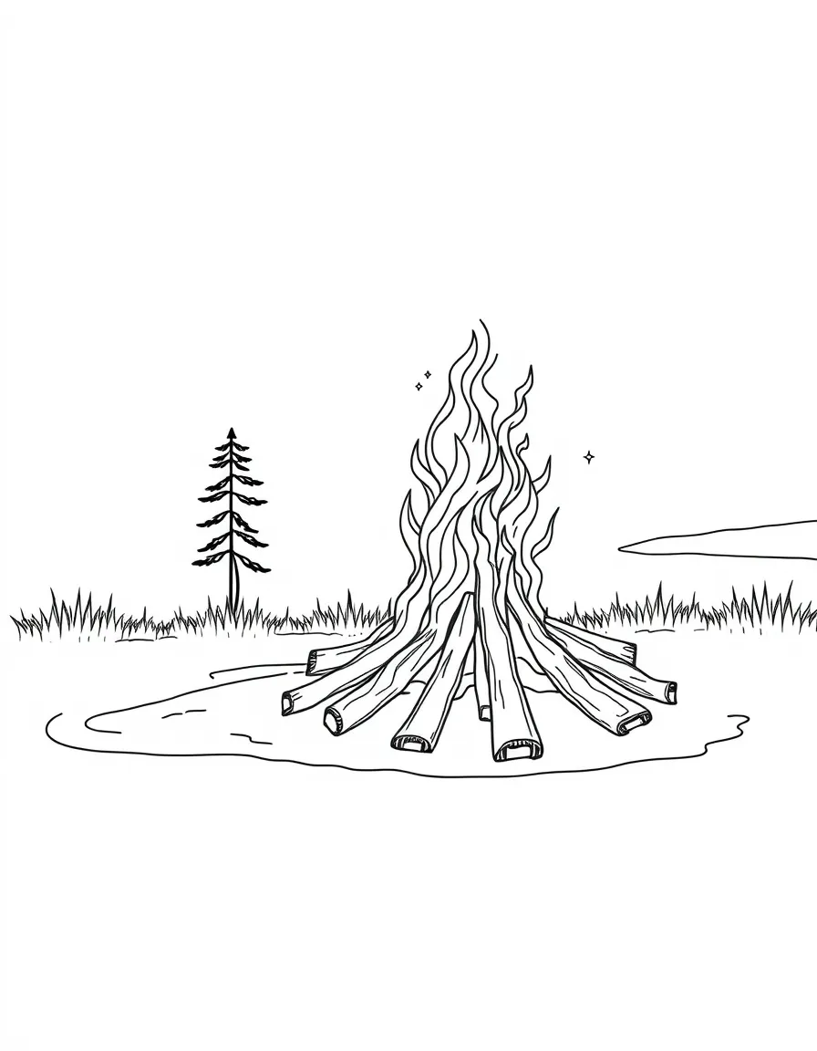 (Finland) A traditional Midsummer bonfire burning by the shore of a lake.