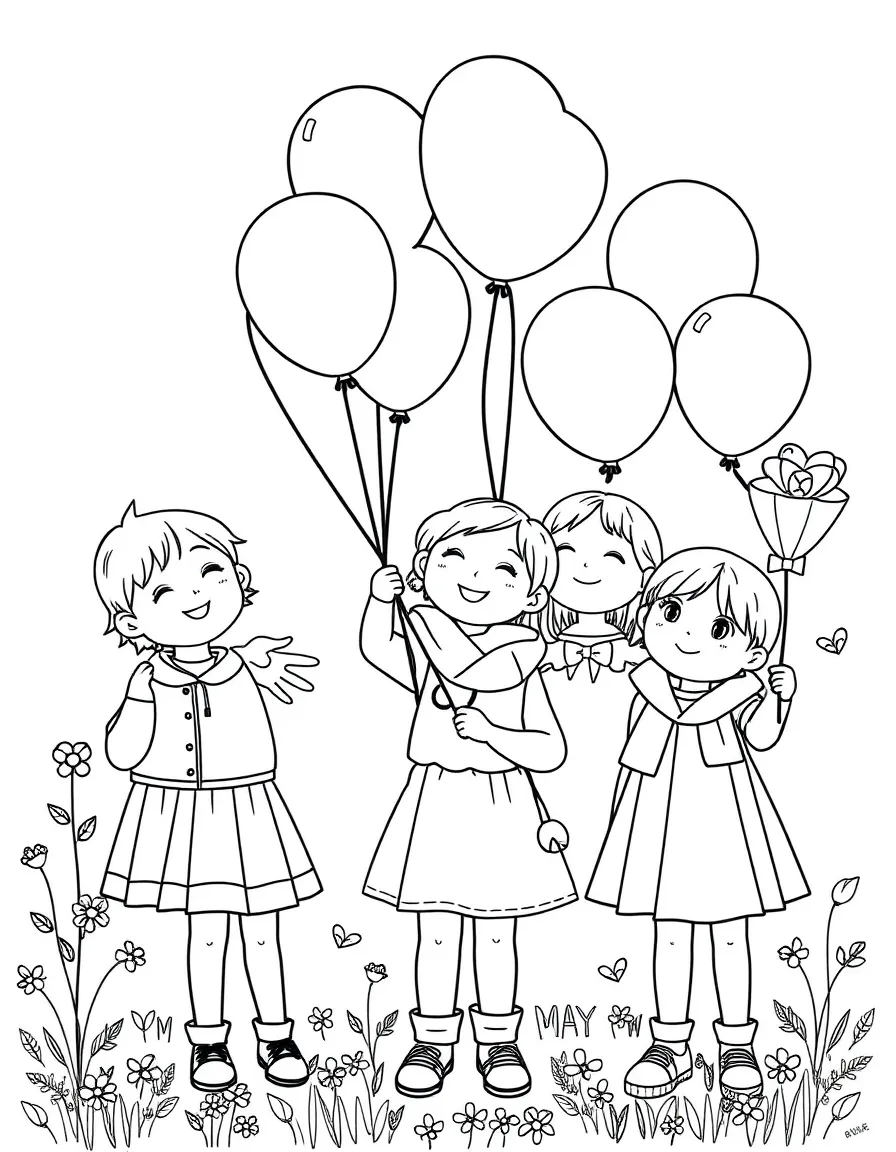 (Finland) Children with balloons celebrating Vappu (May Day) in Finland.
