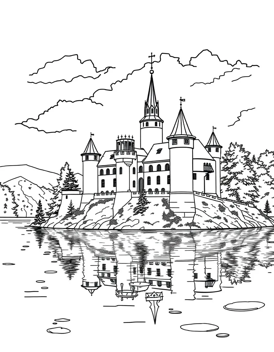 (Finland) The medieval Olavinlinna Castle surrounded by lake waters.