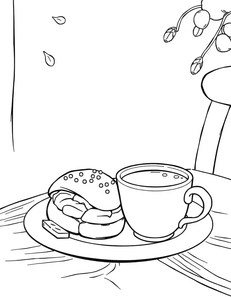 (Finland) A cinnamon bun (korvapuusti) and a cup of hot cocoa on a table.