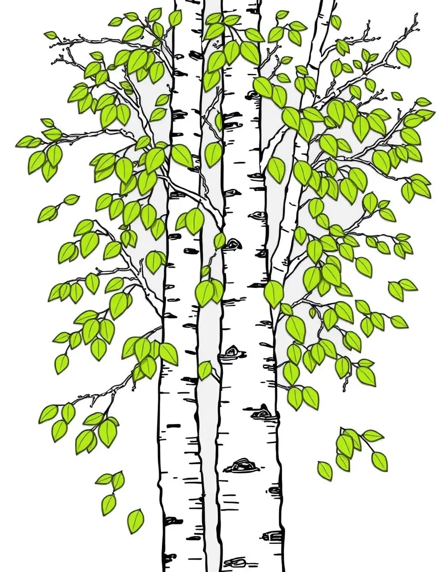 (Finland) A silver birch tree with white bark and new green leaves in spring.