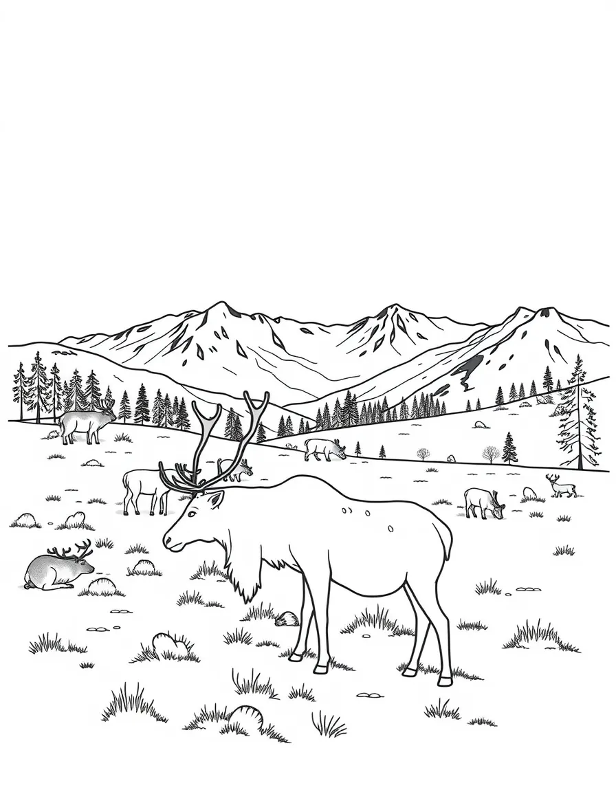 (Finland) A view of Lapland’s fells with a herd of reindeer grazing.