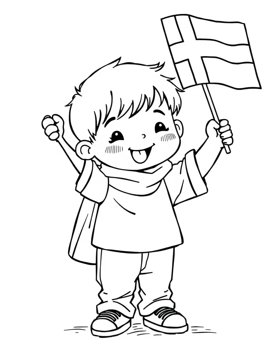 (Finland) A child proudly waving the Finnish flag on Independence Day.