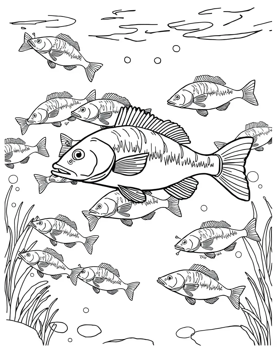(Finland) A school of perch (Finland’s national fish) swimming in a clear lake.