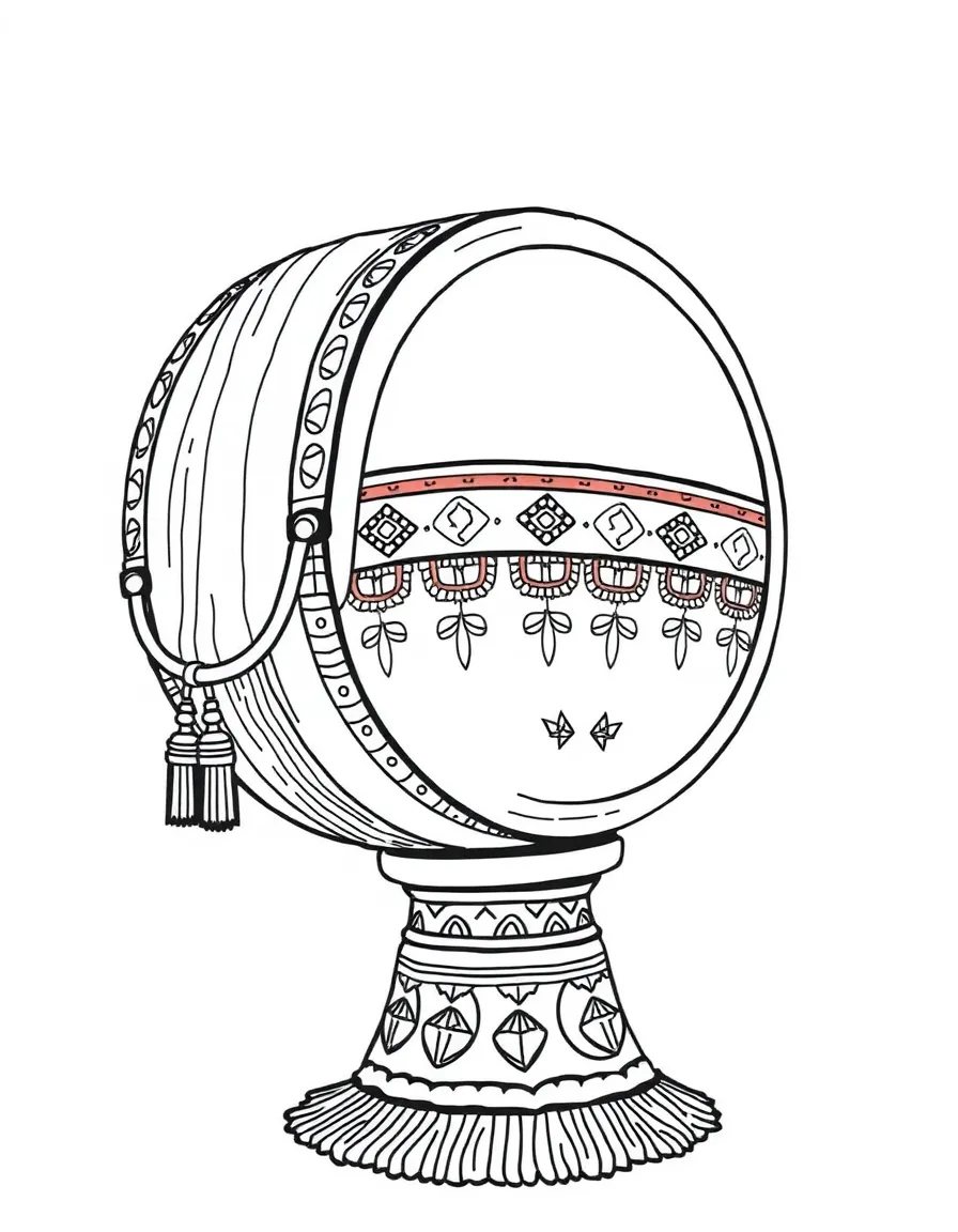 (Finland) A Lappish shaman’s drum with colorful Sami patterns on display.