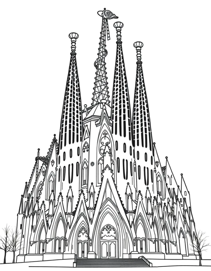 (Spain) The Sagrada Família basilica with its tall spires in Barcelona.