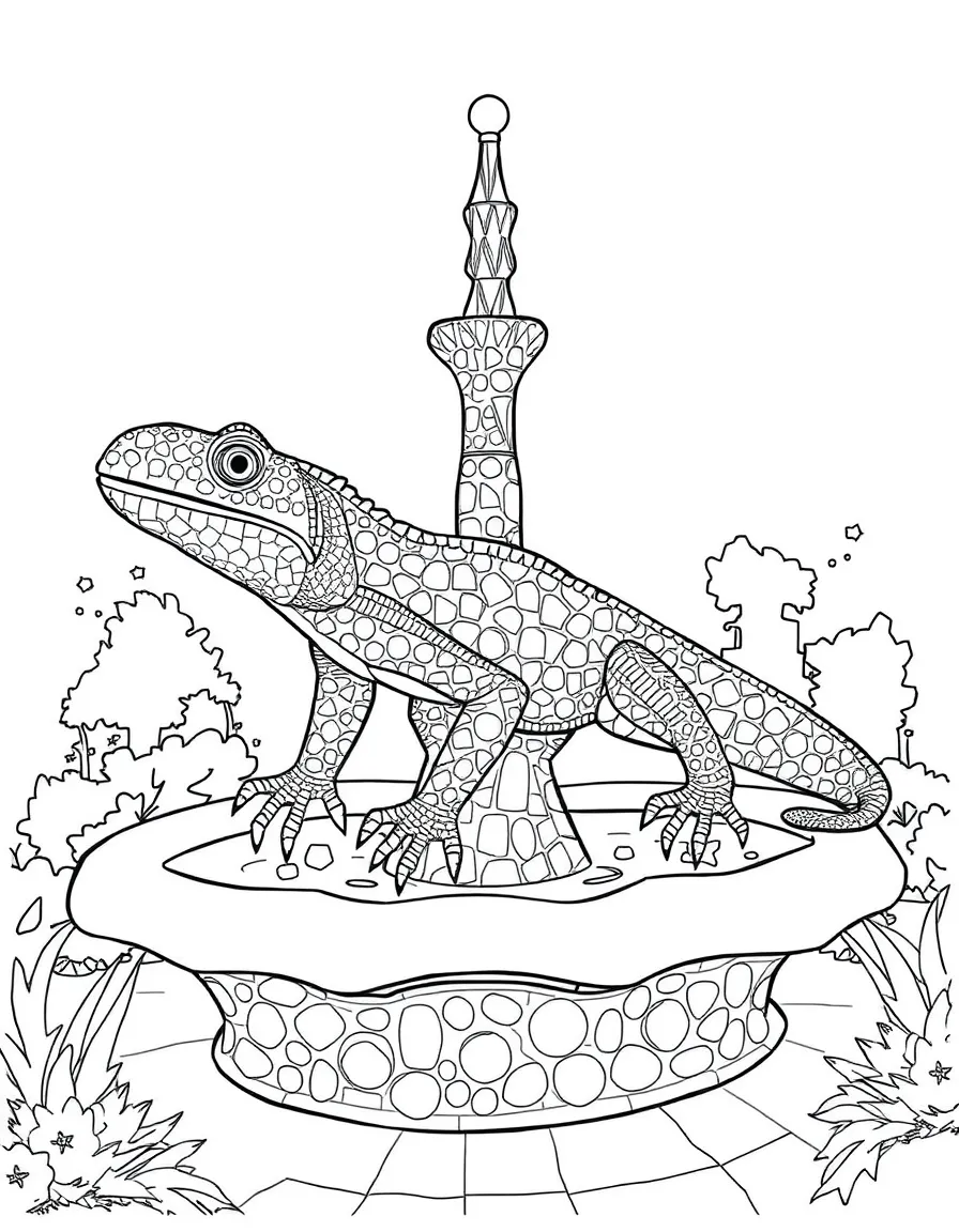 (Spain) Gaudí’s mosaic lizard fountain in Park Güell, Barcelona.