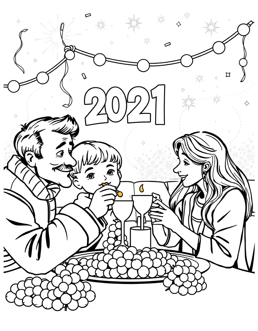 (Spain) A family eating 12 grapes at midnight on New Year’s Eve for luck.