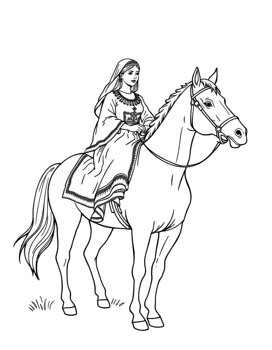 (Spain) A woman riding a horse in a traditional Andalusian dress.