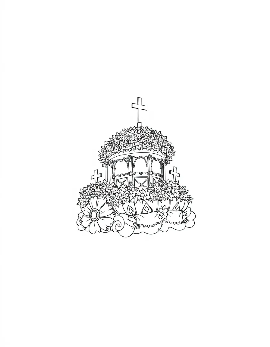 (Spain) A flower-covered float carried in a Holy Week procession.