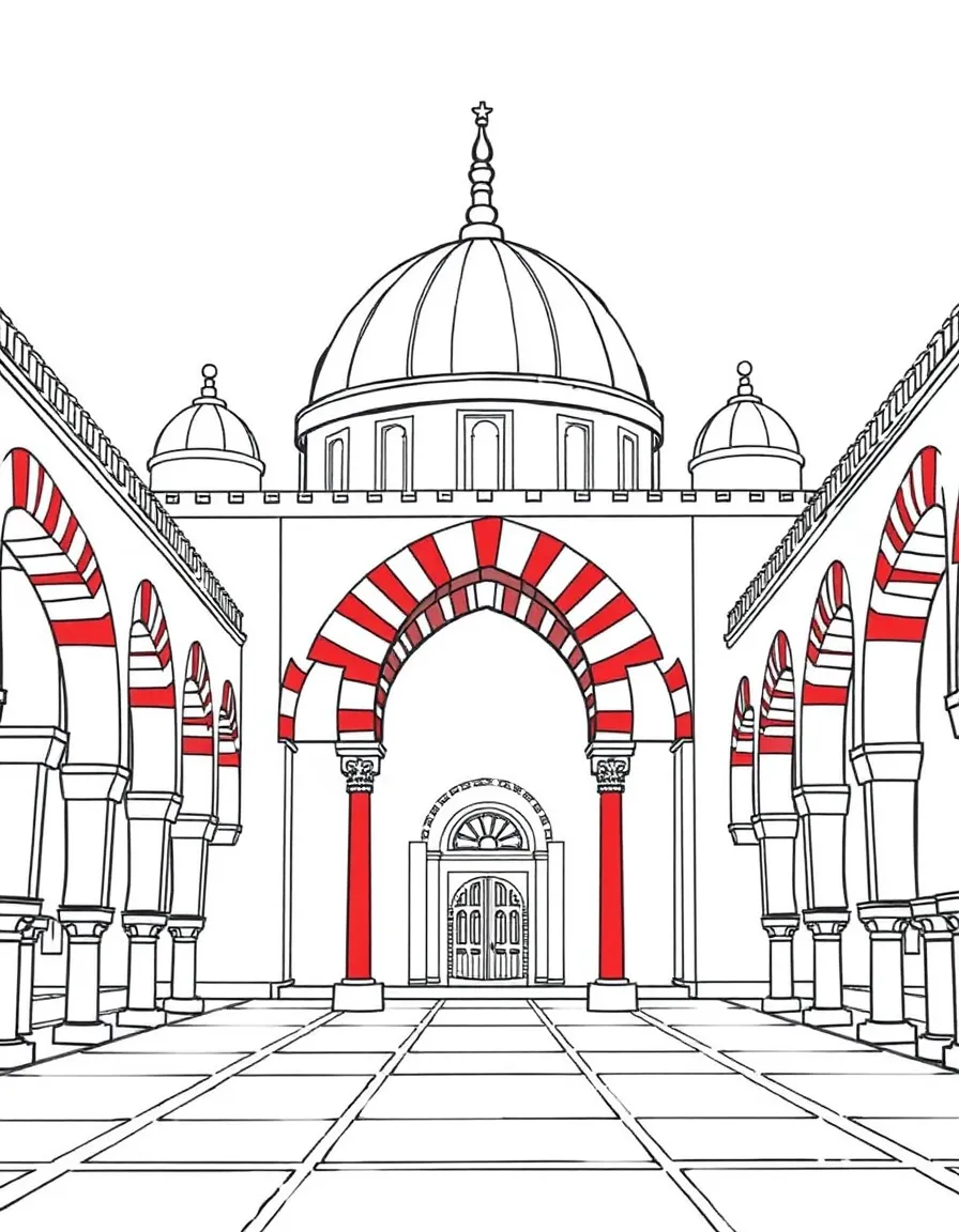 (Spain) The Mezquita of Córdoba with its red-and-white striped arches.