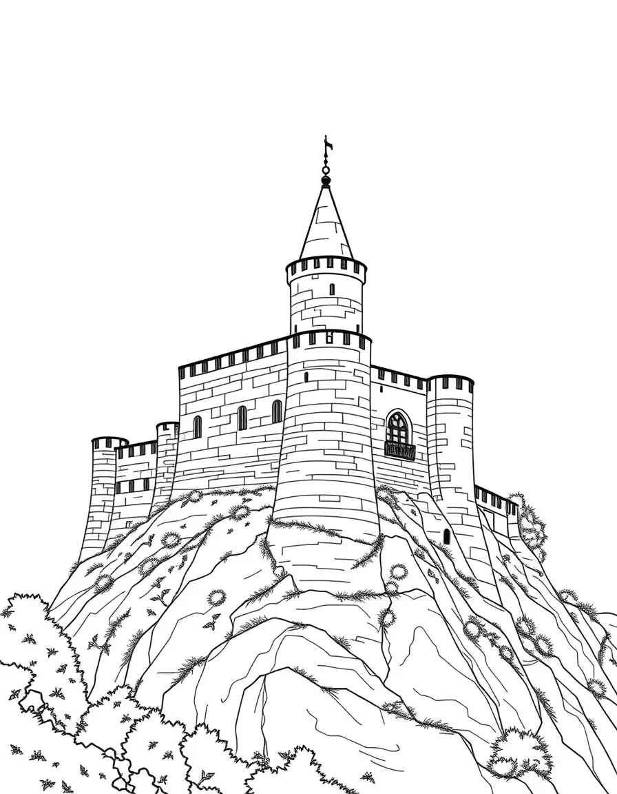 (Spain) A medieval stone castle perched on a Spanish hilltop.