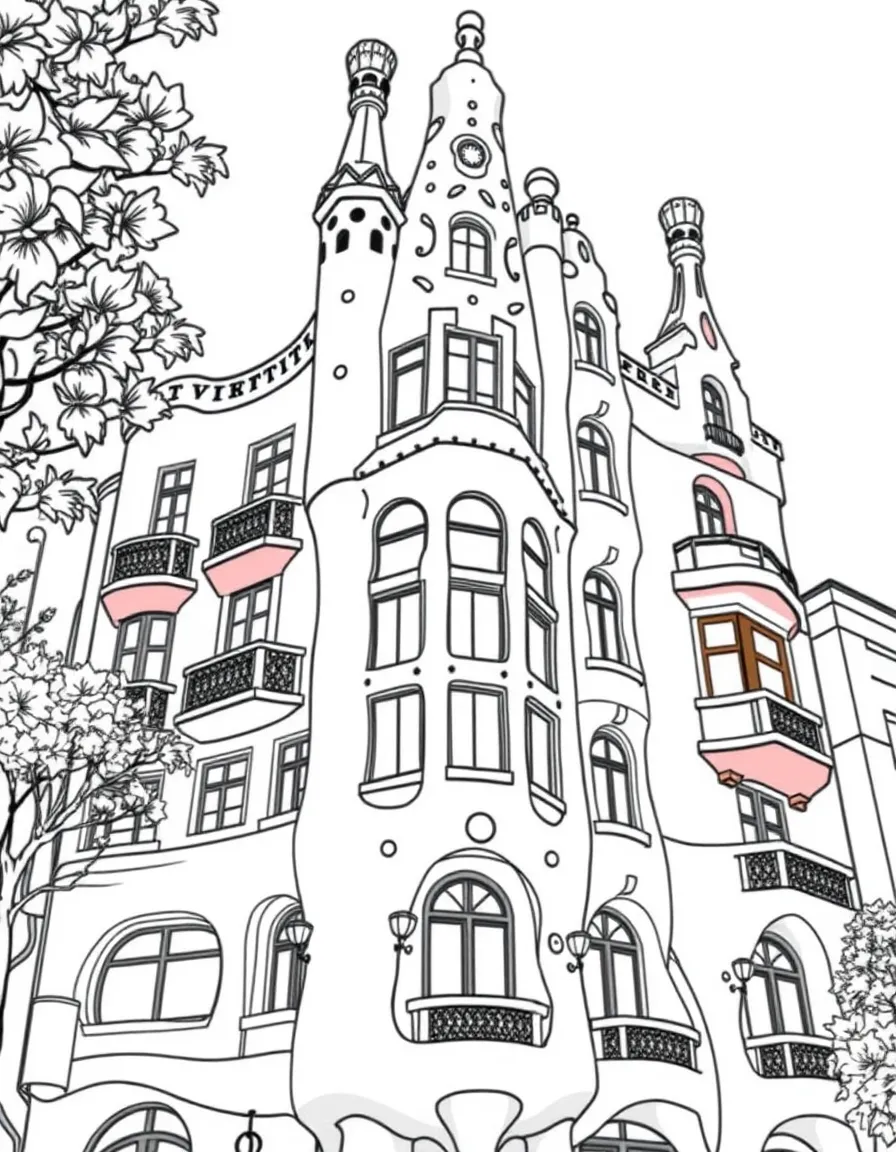 (Spain) A curvy, colorful Gaudí building facade in Barcelona.