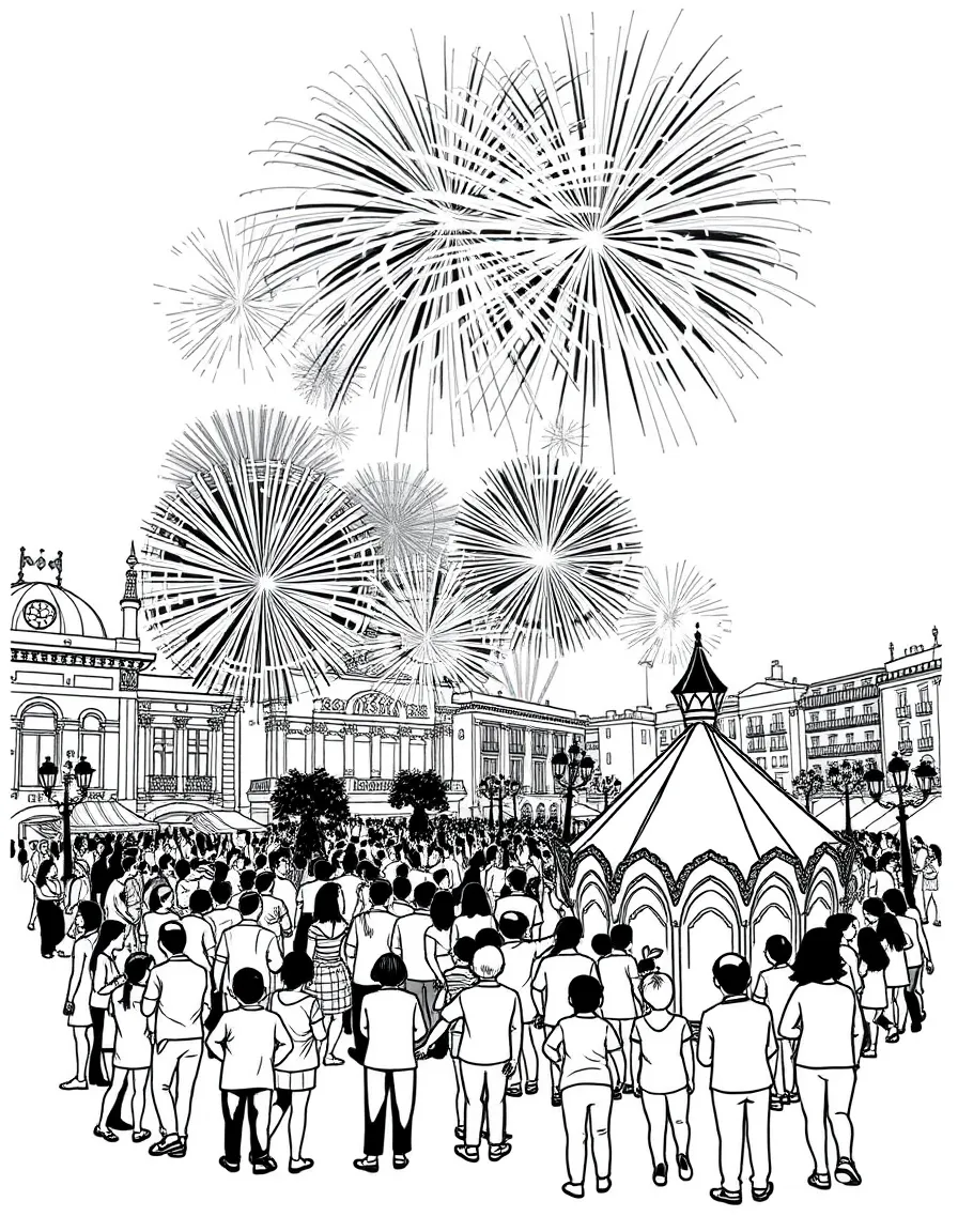 (Spain) Fireworks lighting up the night during Valencia’s Las Fallas festival.