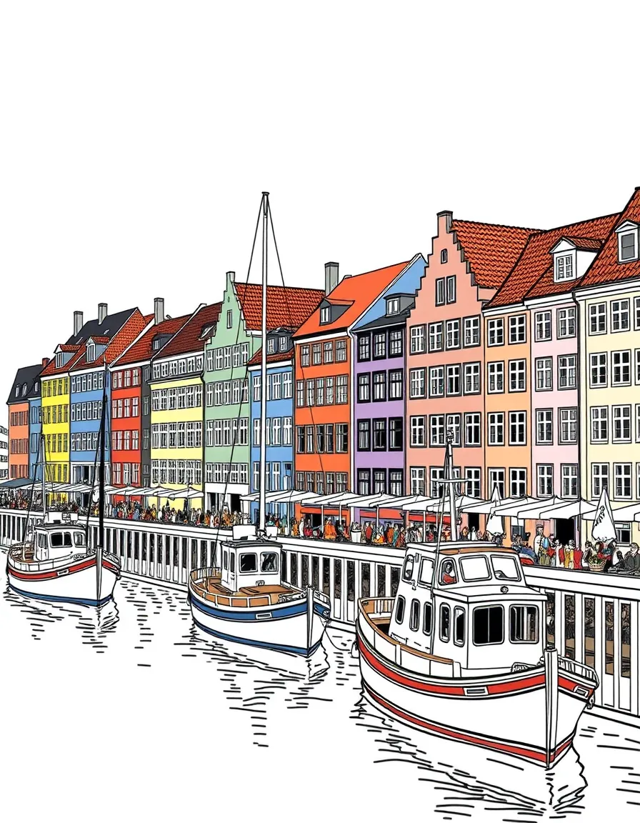 (Denmark) The colorful old houses of Nyhavn harbor with boats on the canal.