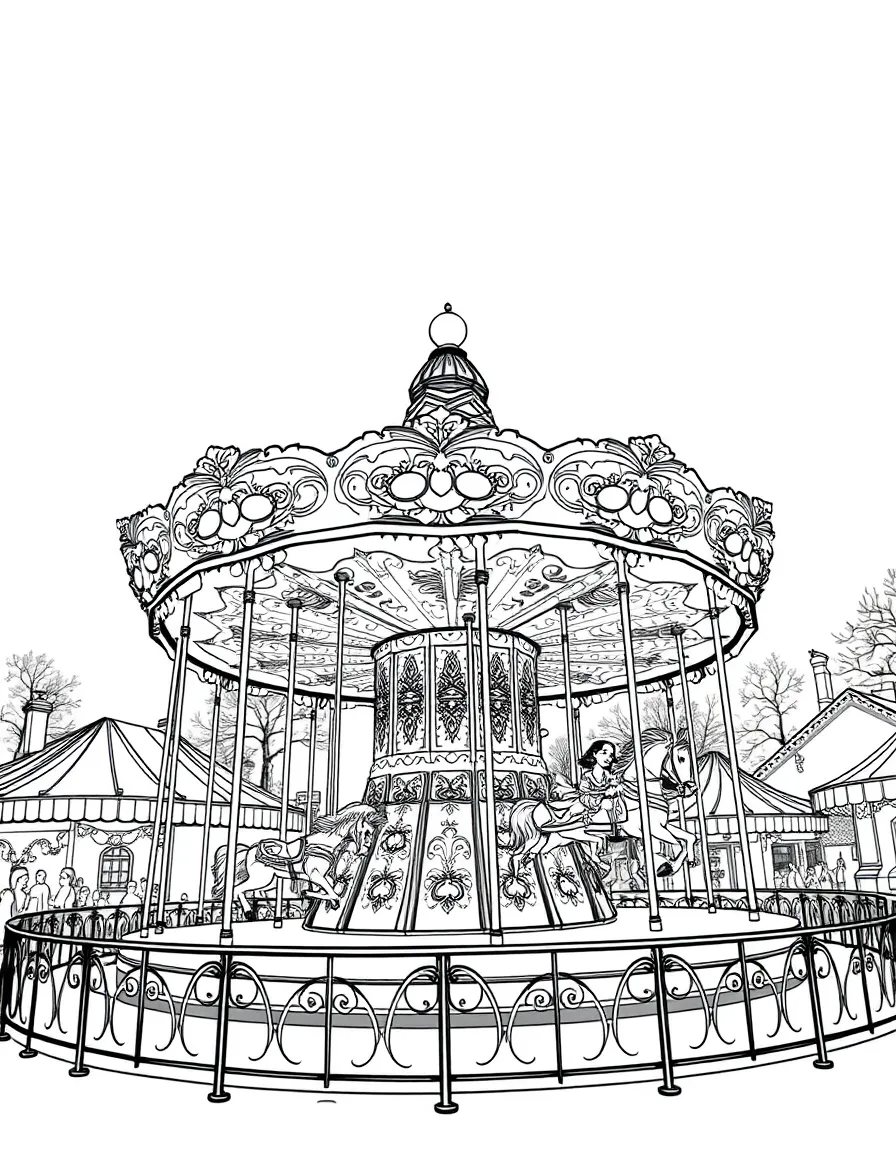 (Denmark) A carousel ride lit up at night in Copenhagen’s Tivoli Gardens.