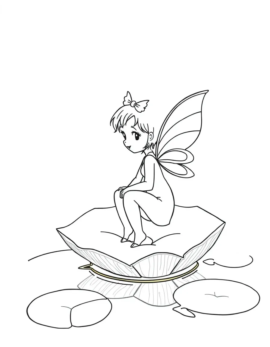 (Denmark) Tiny Thumbelina floating on a lily pad in a pond.
