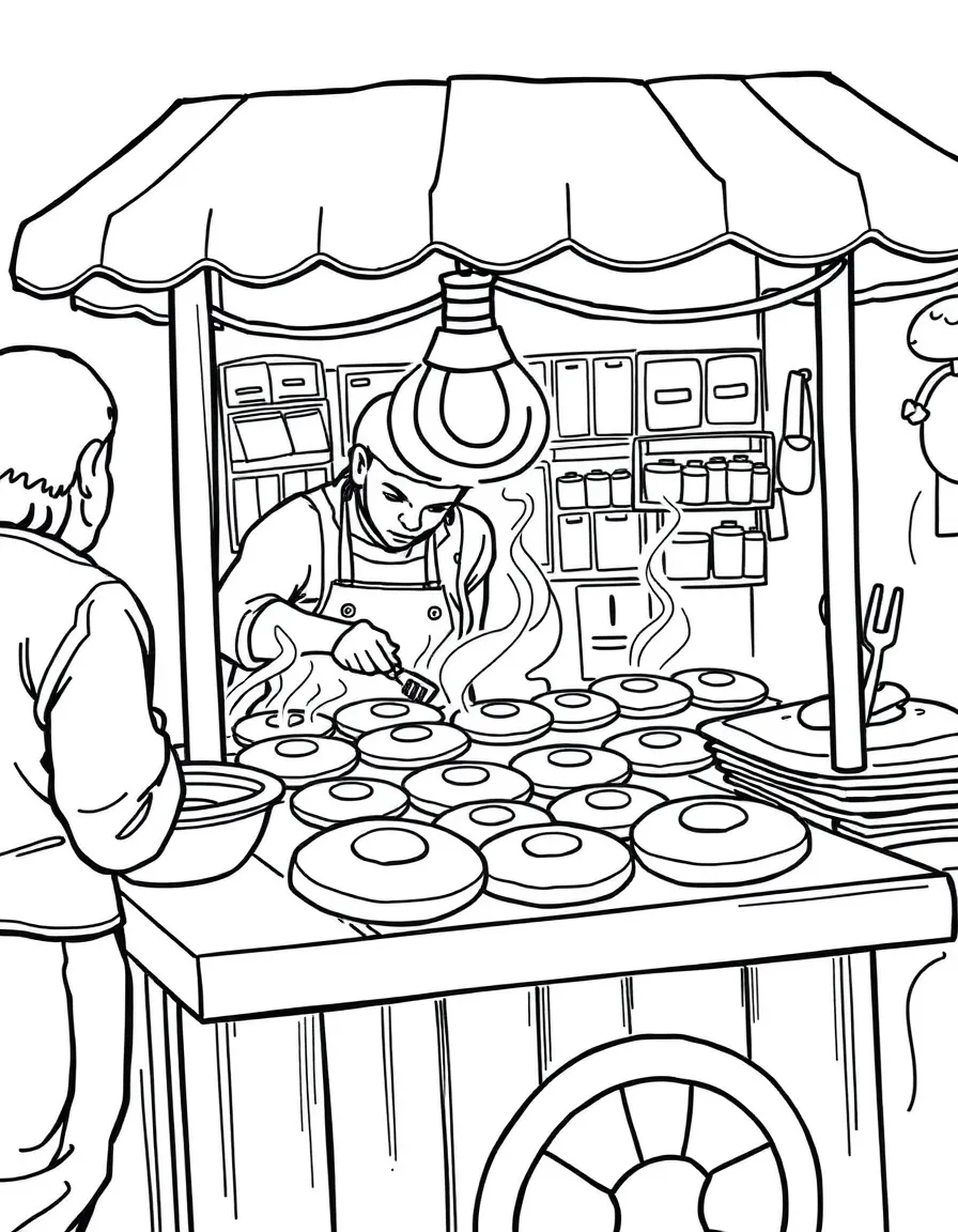 (Denmark) A street stall making warm æbleskiver (round Danish pancakes).