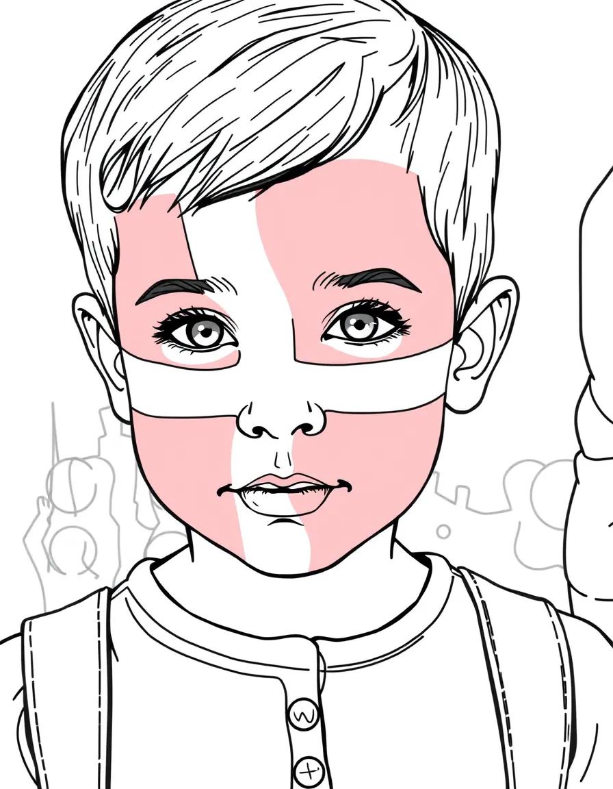 (Denmark) A child with their face painted like the Danish flag at a festival.