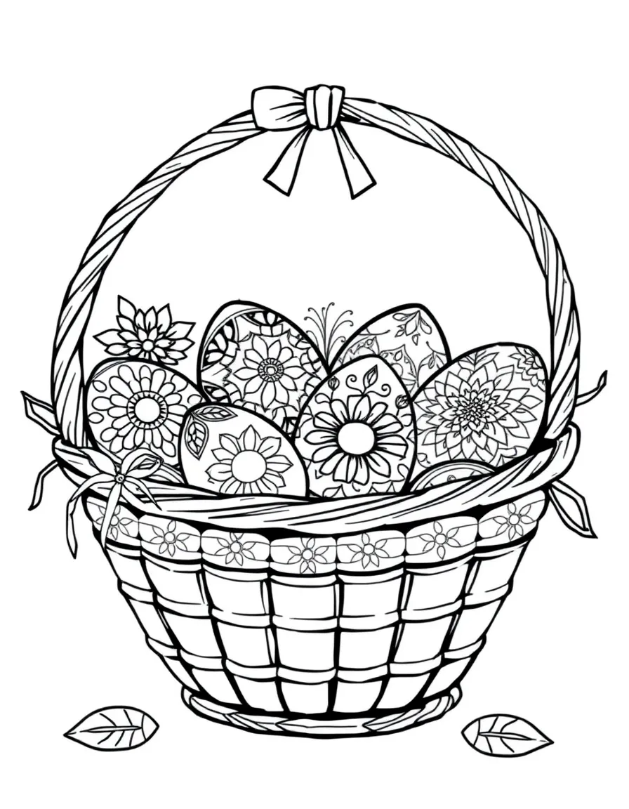 (Ukraine) An Easter basket filled with pysanky eggs and a round paska bread.