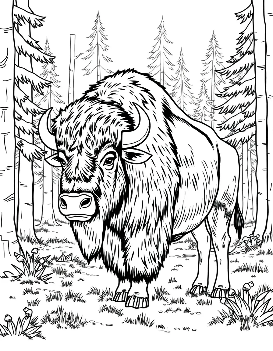 (Ukraine) A mighty European bison (zubr) standing in a forest clearing.