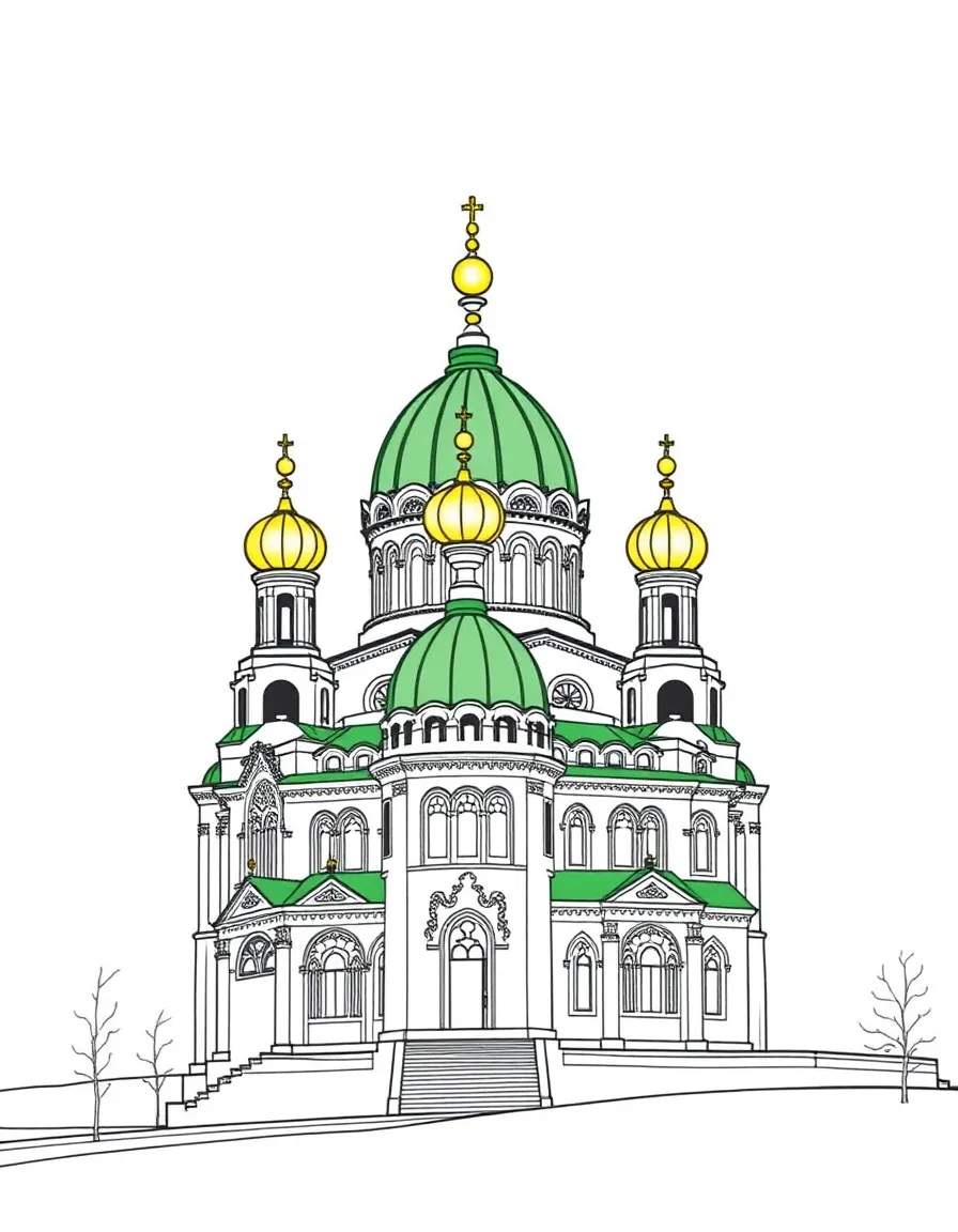 (Ukraine) Saint Sophia Cathedral with its green roof and golden domes.