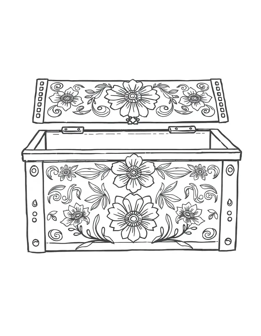 (Ukraine) A hand-painted wooden chest with traditional floral designs.