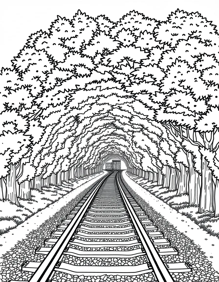 (Ukraine) A train track tunnel covered by a green arch of trees (Tunnel of Love).