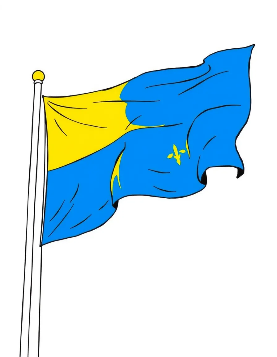 (Ukraine) The blue-and-yellow Ukrainian flag waving proudly on a flagpole.