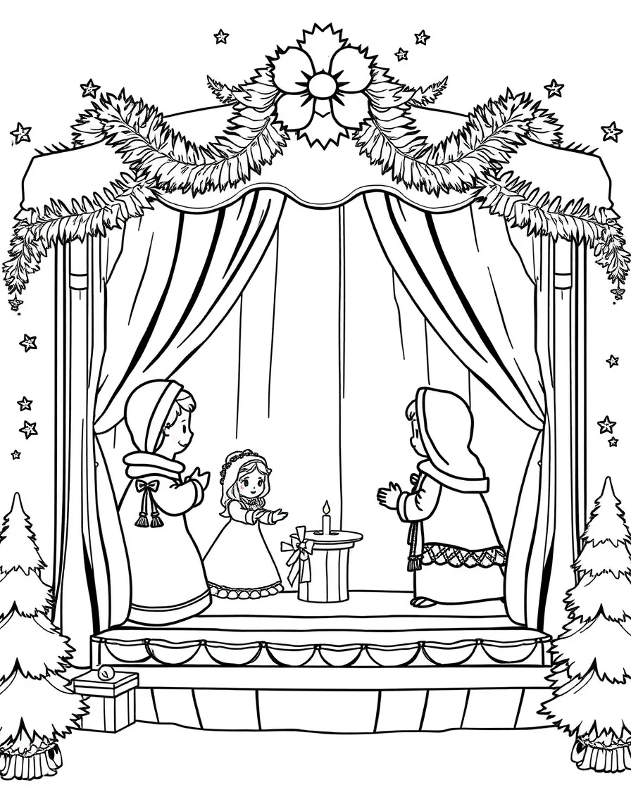 (Ukraine) A miniature puppet theater (vertep) set up for Christmas Eve.