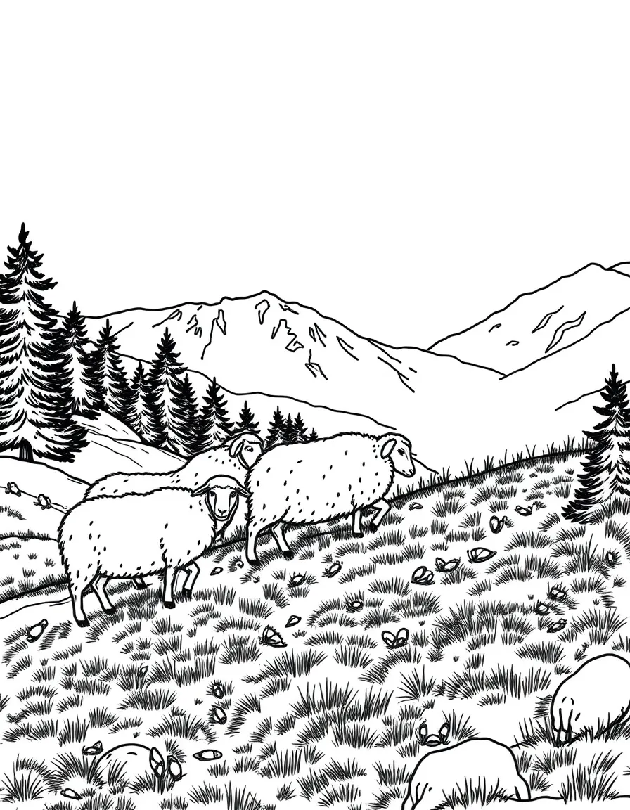 (Ukraine) Fluffy sheep grazing on a hillside in the Carpathian Mountains.