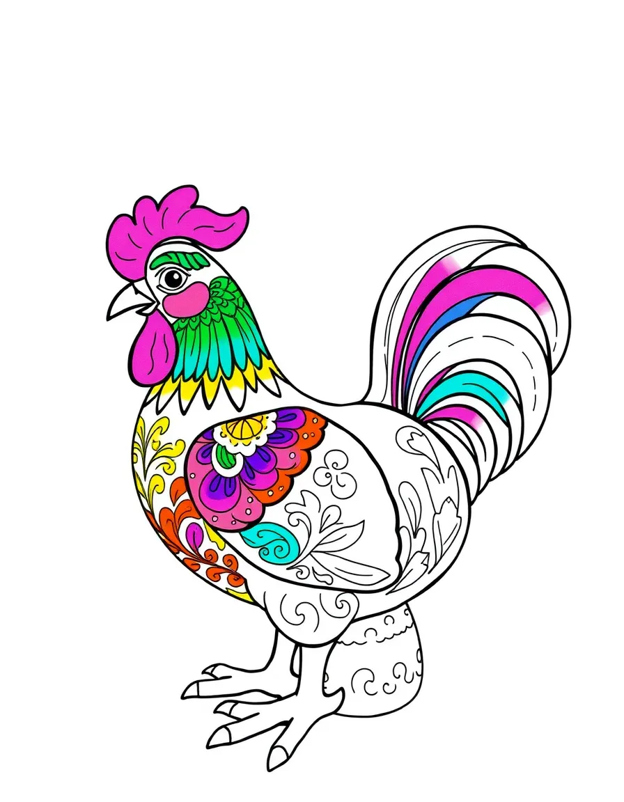 (Portugal) A colorful Barcelos Rooster figurine with bright painted patterns.