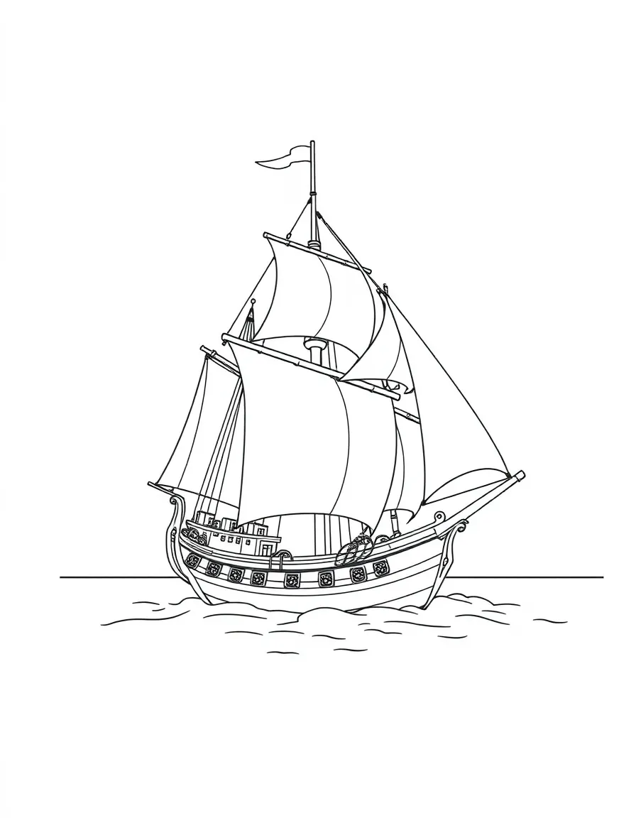 (Portugal) A Portuguese caravel ship with sails from the Age of Discovery.