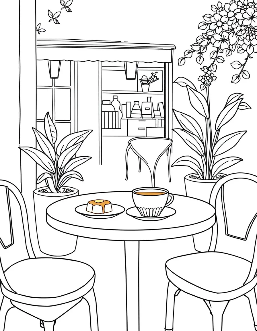 (Portugal) A café table with pastel de nata custard tarts and coffee.