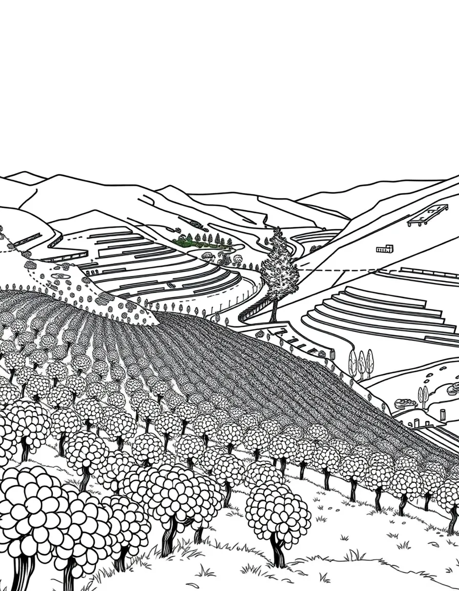 (Portugal) Terraced vineyards full of grapevines along the Douro Valley.