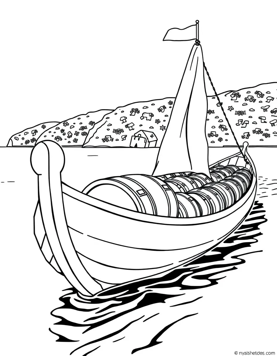 (Portugal) A traditional rabelo boat carrying wine barrels on the Douro River.
