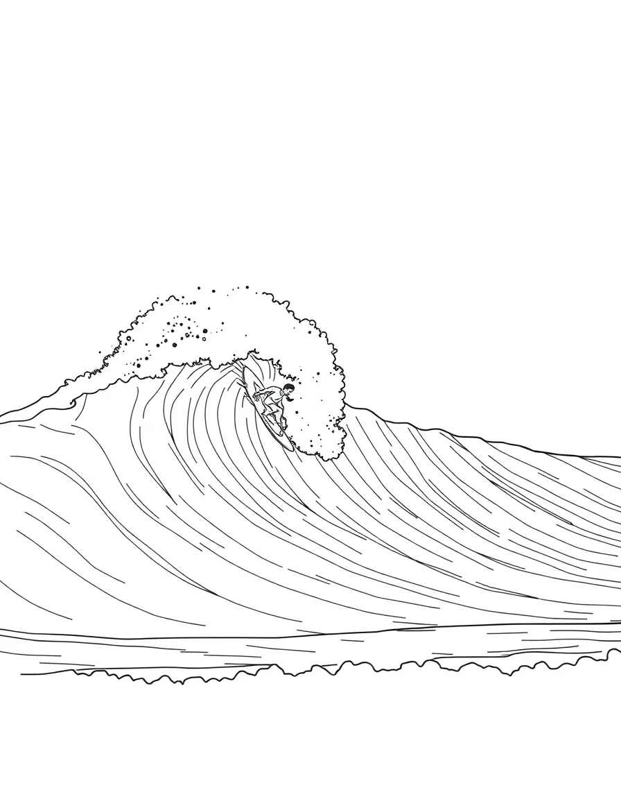 (Portugal) A surfer riding a giant ocean wave at Nazaré beach.