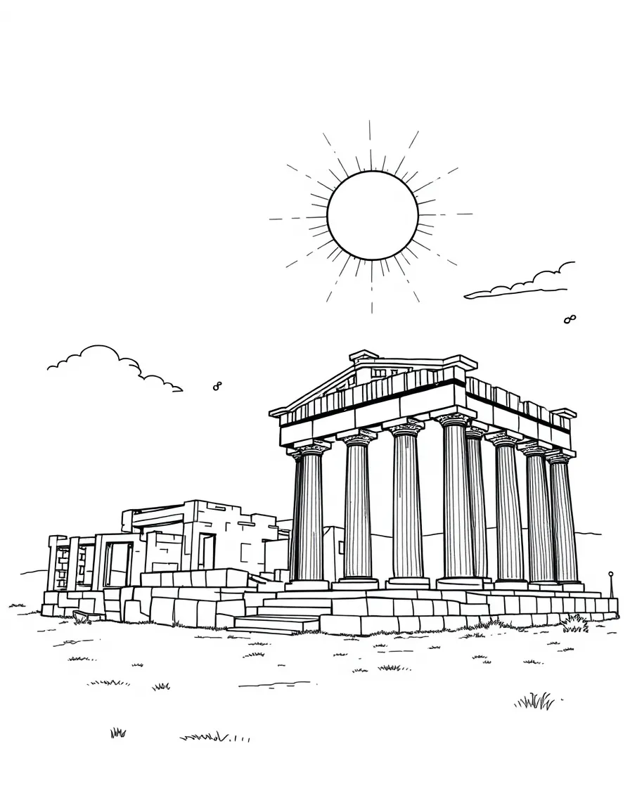 (Portugal) The ancient Roman temple ruins of Évora under a sunny sky.