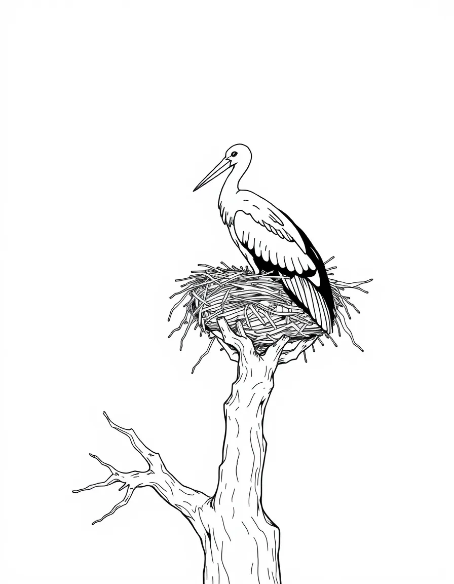 (Portugal) A pair of white storks nesting on a cork oak tree.