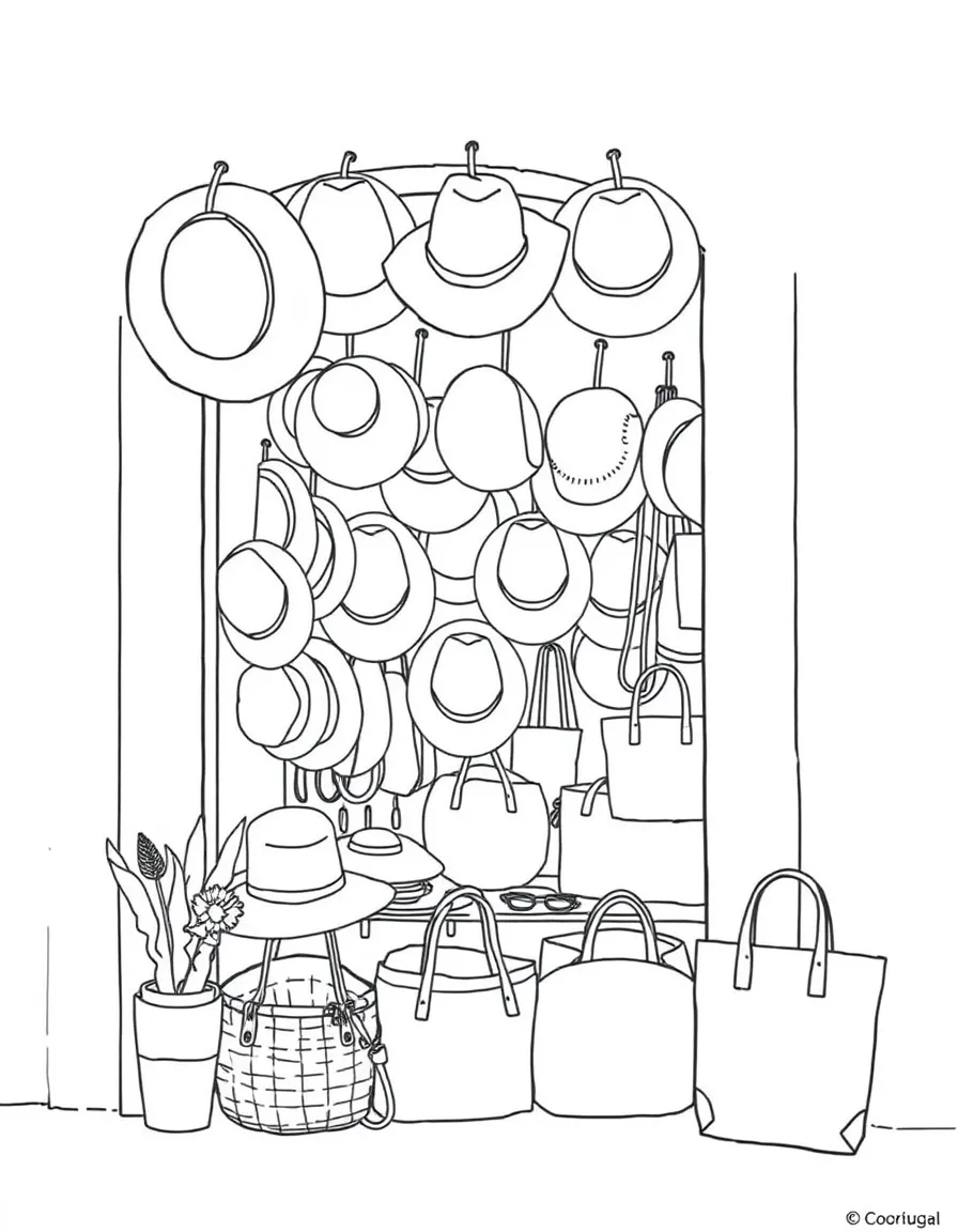 (Portugal) A shop display of hats and bags made from cork material.