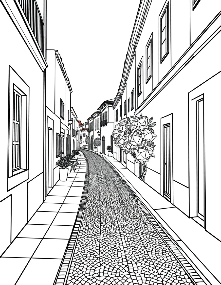 (Portugal) A sidewalk with black-and-white mosaic patterns in Lisbon.