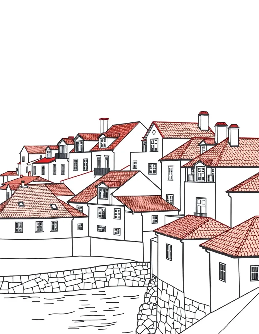 (Portugal) Old houses in Porto with red roofs and tiles overlooking the river.