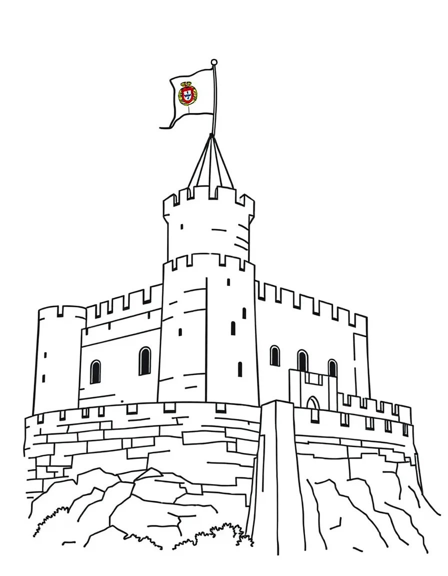 (Portugal) The medieval Guimarães Castle with a Portuguese flag flying.