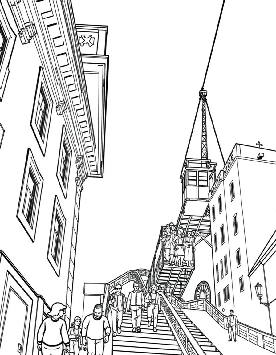 (Portugal) The iron Santa Justa Lift carrying people up in Lisbon.