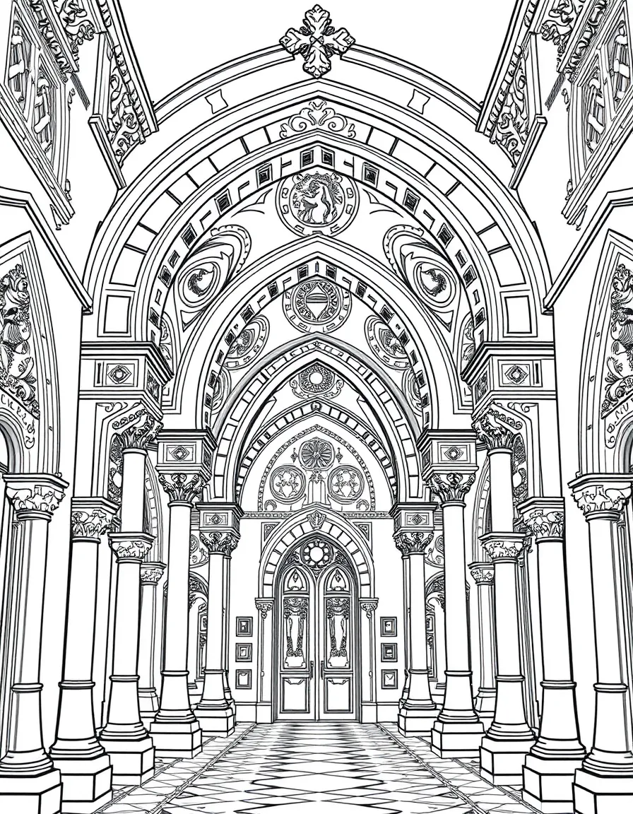 (Portugal) The ornate Jerónimos Monastery with carved stone arches in Lisbon.